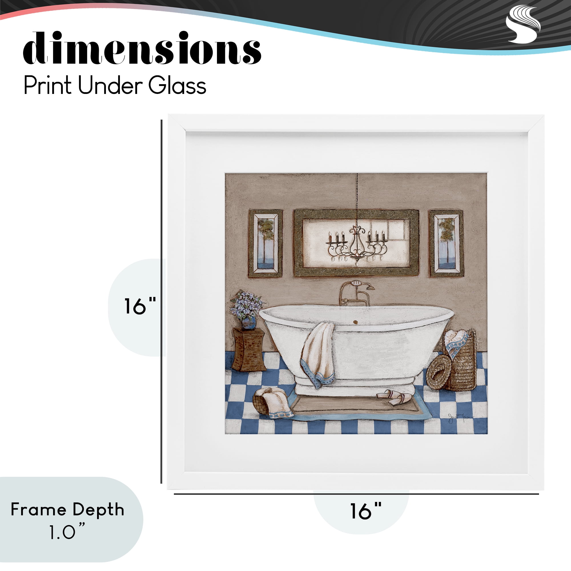 Stupell Industries Checkered Bathroom & Chandelier White Framed Print Under Glass, design by Janet Tava