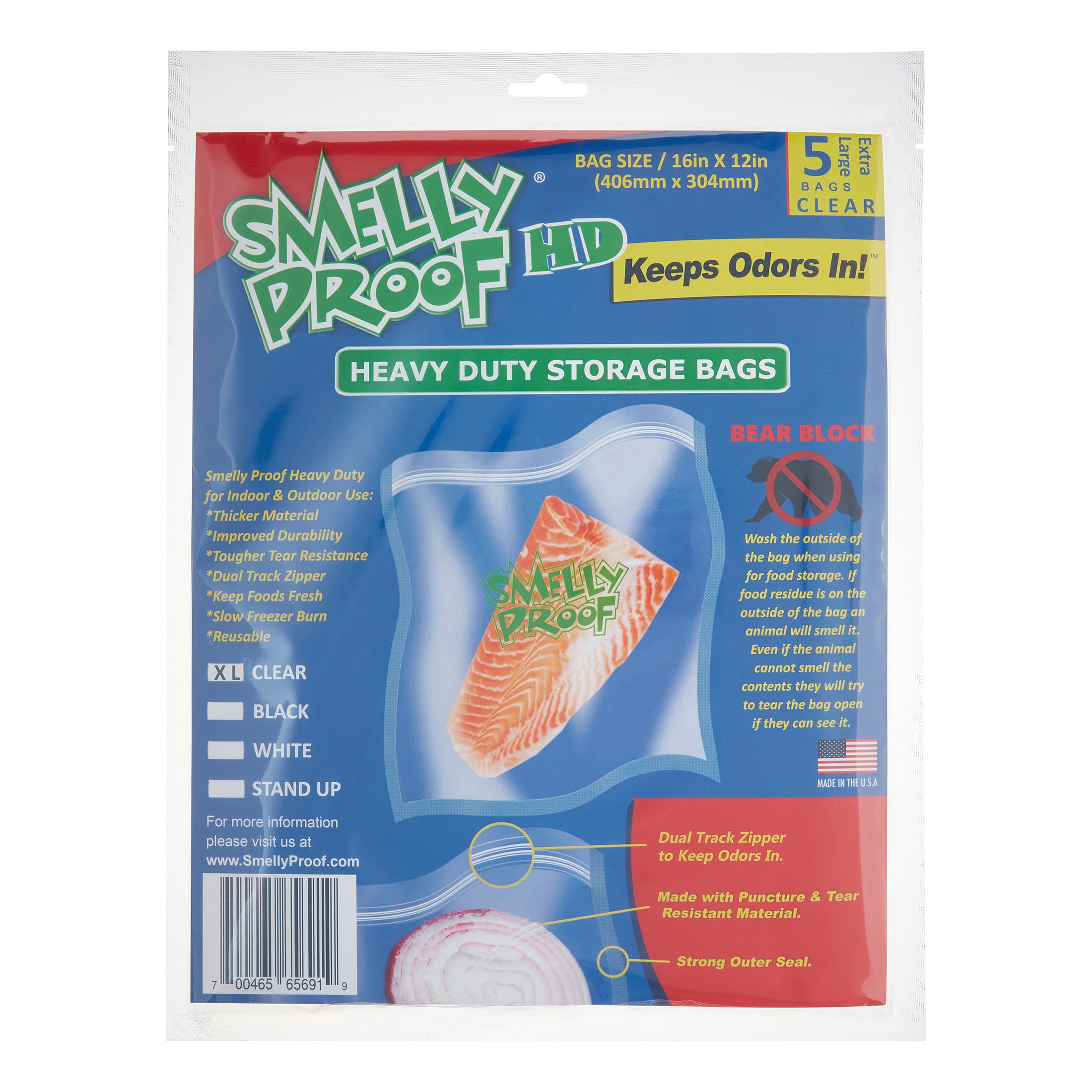 Smelly Proof Zipper Heavy Duty Storage Bags, XL, 5 Ct