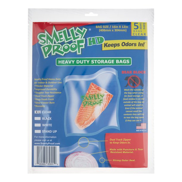 Smelly Proof Zipper Heavy Duty Storage Bags, XL, 5 Ct