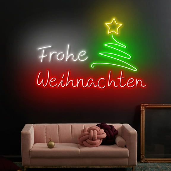 Craftnamesign Frohe Weihnachten LED Light, Germany Merry Christmas Neon Art Wall Decor