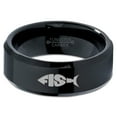 thumbnail image 2 of Tungsten Fish Shape Typography Band Ring 8mm Men Women Comfort Fit Black Beveled Edge Polished, 2 of 4