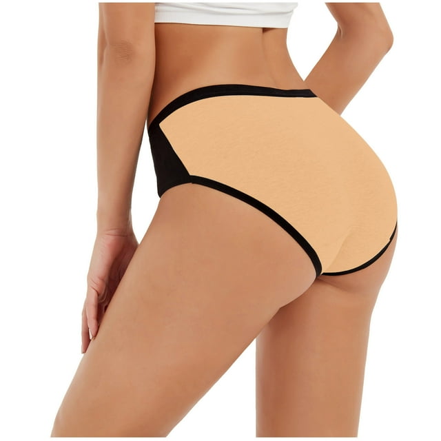 WZXFASHION Women Solid Color Patchwork Briefs Panties Underwear Knickers Bikini Underpants Intimates Beige M