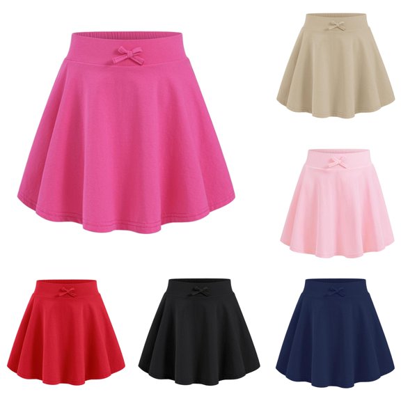 Krdevn Girls A-Line Swing Skirt, Elastic Stretch Waistband Mini Skirt with Front Bow Decoration, Casual Tennis Playwear Skirt for Back to School,11-12 Years
