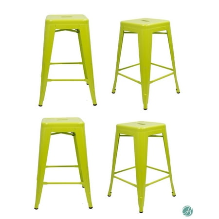 Outdoor Patio Restaurants Houston Set of 4 MILANI Metal Bar Stools 24” LIME YELLOW Stack-able, Ideal for Indoor/Outdoor Use, Kitchen, Home Bar, Patio, Cafe, Dining, Restaurant, Industrial, Galvanized Steel Counter Stools ()