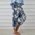 thumbnail image 3 of Pantalones de pierna ancha para mujer, estampado floral, cintura elástica, cierre con cordón, pantalones cortos con puños ceñidos, azul L, 3 of 6
