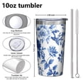 thumbnail image 4 of Blue Pioneer Flower and Bird 10oz Tumblers Stainless Steel Tumbler with Lid and Straw,Vacuum Insulated Double Wall Travel Tumbler Cups with Cleaning Brush for Coffee, Tea, 4 of 4