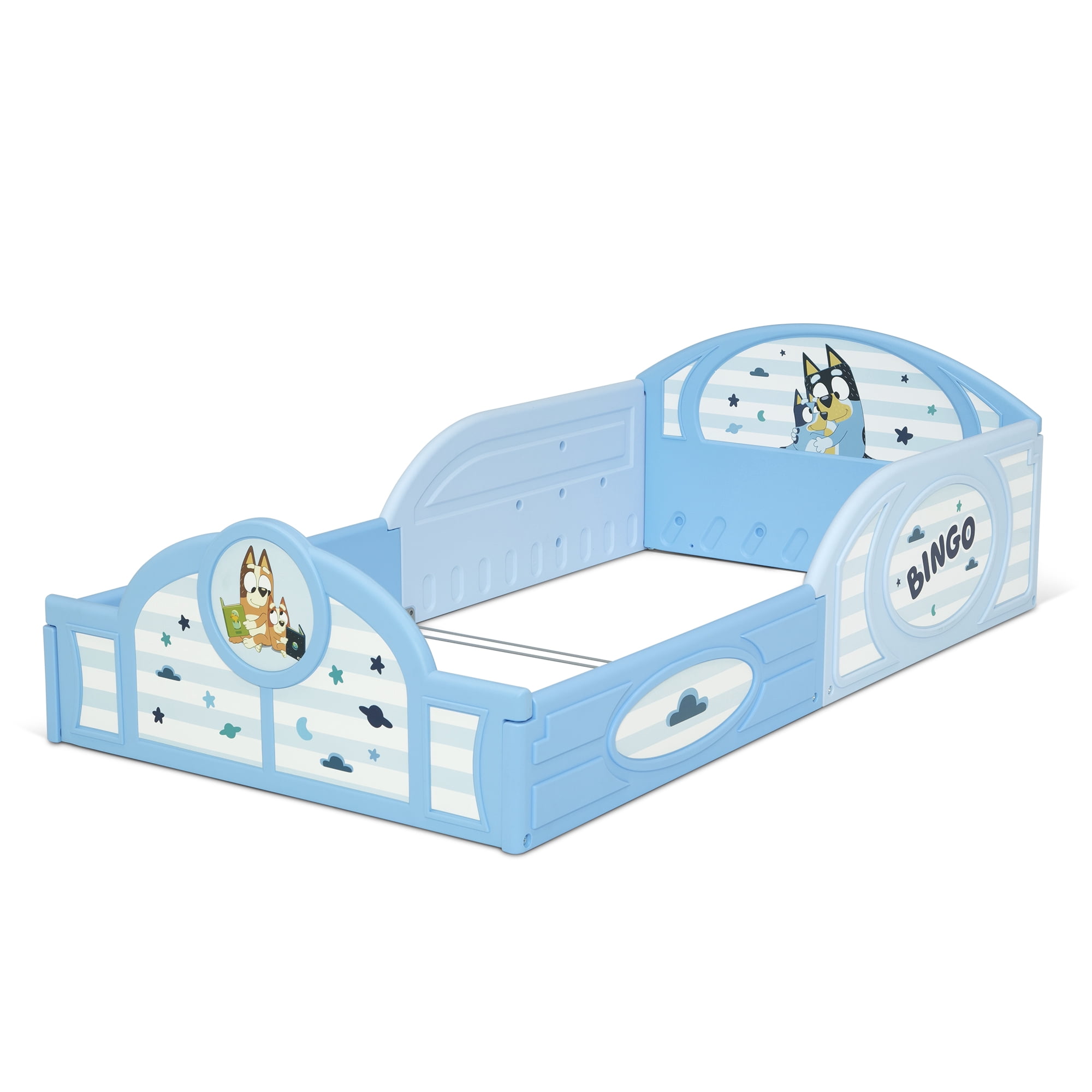 Bluey 3-Piece Toddler Bedroom Set by Delta Children - Includes Toddler Bed, Chair Desk and Toy Organizer, Blue