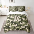 thumbnail image 2 of Feelyou Monogrammed K Twin Bedding Sets 7-Piece, Kawaii Green Camo Bedding Comforter Set, 2 of 8
