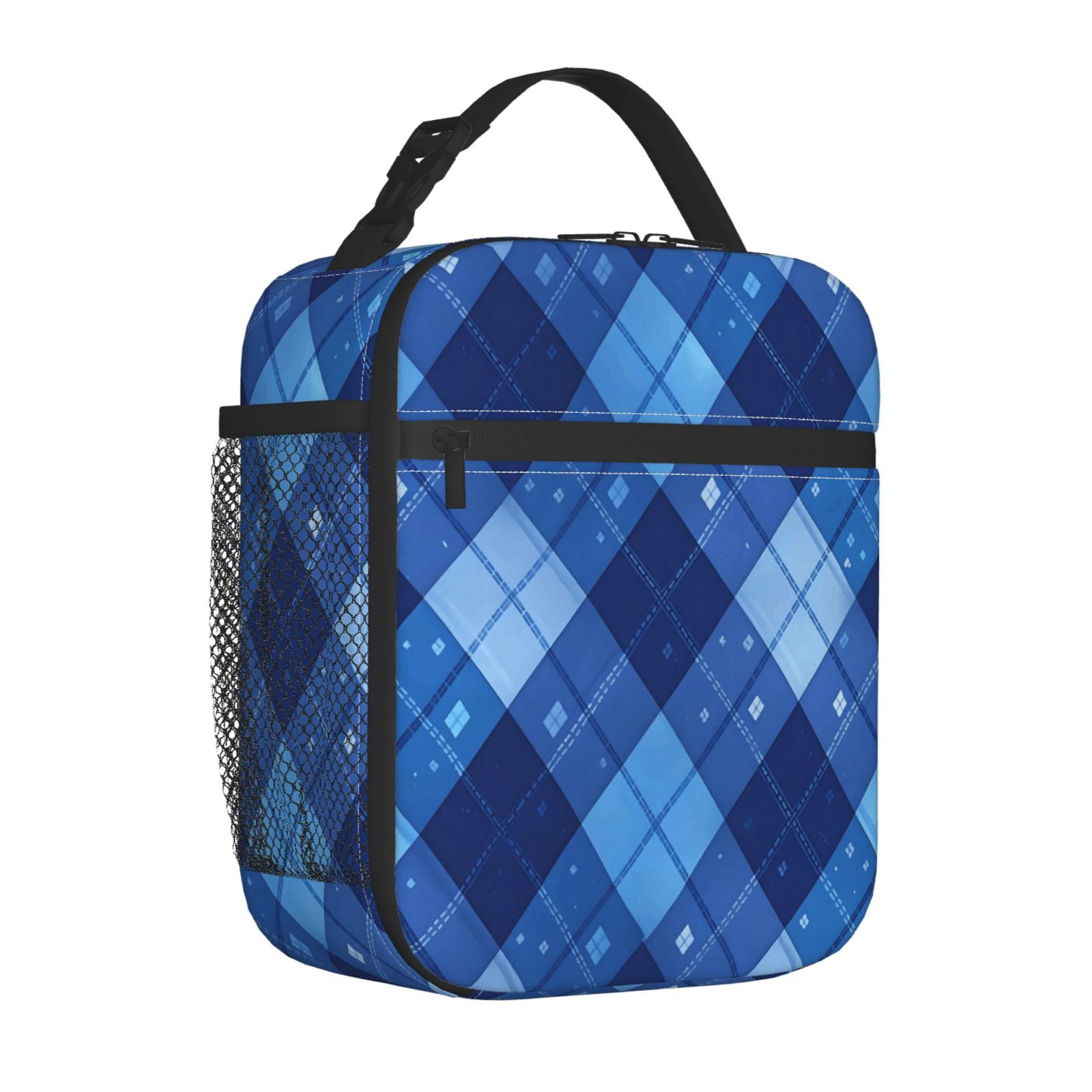 Lunch Bag For Women Men Insulated Portable Lunch Box Bento Box Office Picnic Travel Cooler Bag Blueviolet Moroccan Buffalo Plaid Tartan Check Hand-Drawn Sketch_2