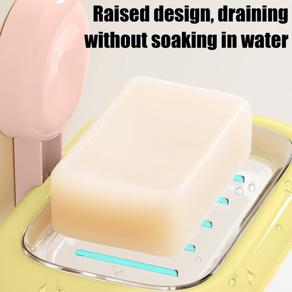 FEOLGEHLY No-Drill Suction Cup Soap Holder, Soap Tray with Drain Soap Dish for Shower Soap Box, Soap Savers for Bar Soap, Easy Cleaning Soap Bar Container for Bathroom Kitchen, Yellow