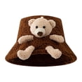 thumbnail image 3 of BLESIYA Women Fleece Bucket Hat 3D Stuffed Bear Bucket Hat Fashion Casual Fisherman Caps Coffee, 3 of 8