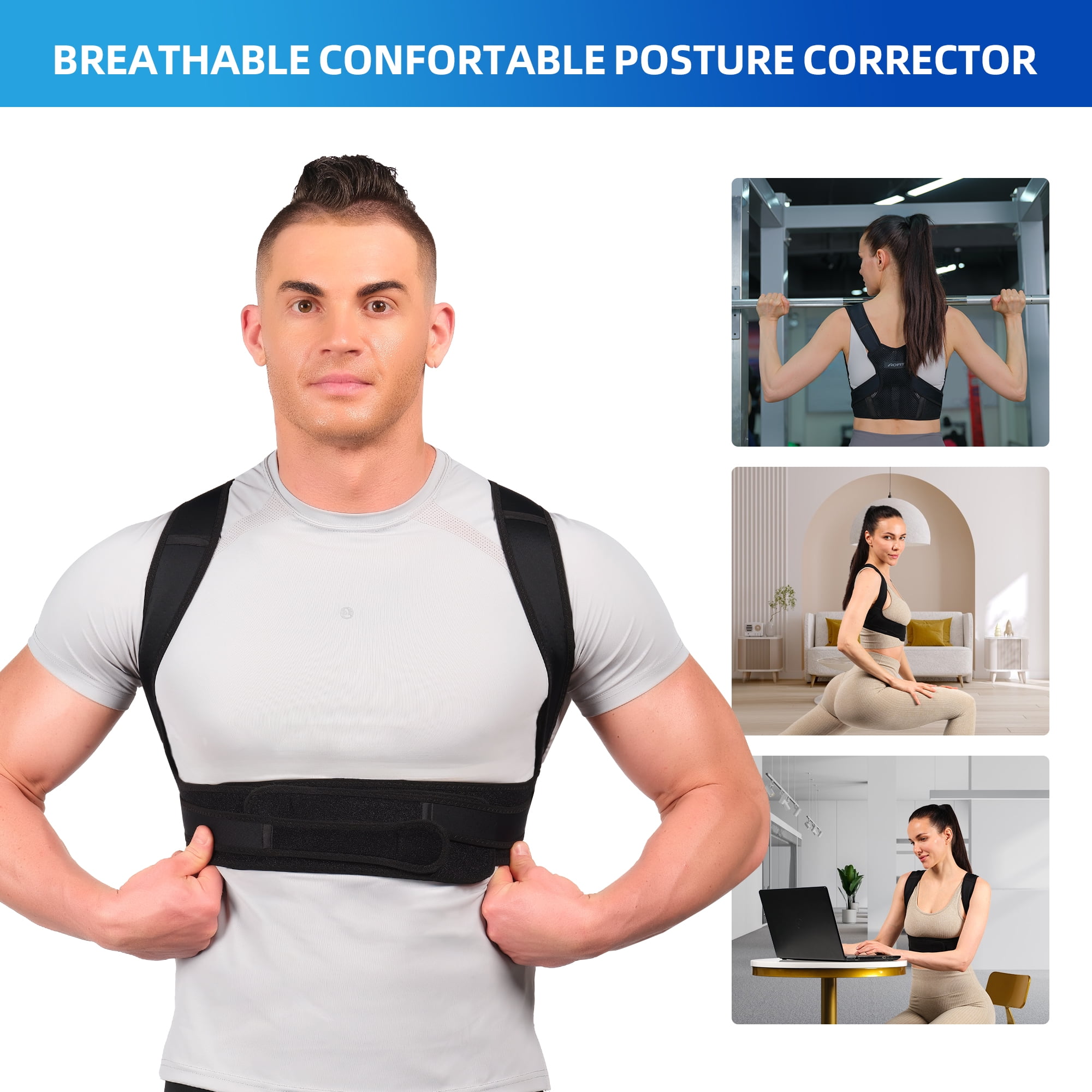 Back Brace Posture Corrector, Shoulder Straightener, Adjustable Full Back Support for Women and Men, Upper and Lower Back Pain Relief - Scoliosis, Hunchback, Hump, Thoracic, Spine Corrector -Medium