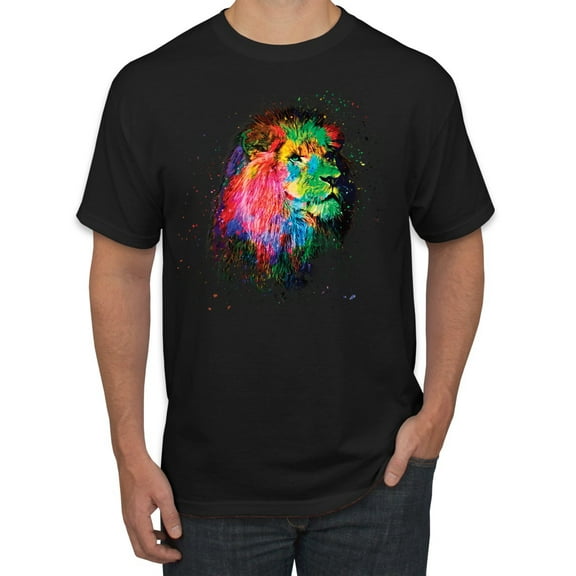 Lion Paint Art Splatter Abstract Art Animal Lover Men's Graphic T-Shirt, Black, Small