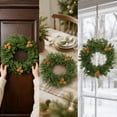 thumbnail image 5 of Bcylexb Christmas Door Wreath, 15.7" Snowy Christmas Pine Wreaths for Front Door Frosted Needles Golden Bells with Red Bow for Winter Holiday Window Wall Decor, 5 of 8