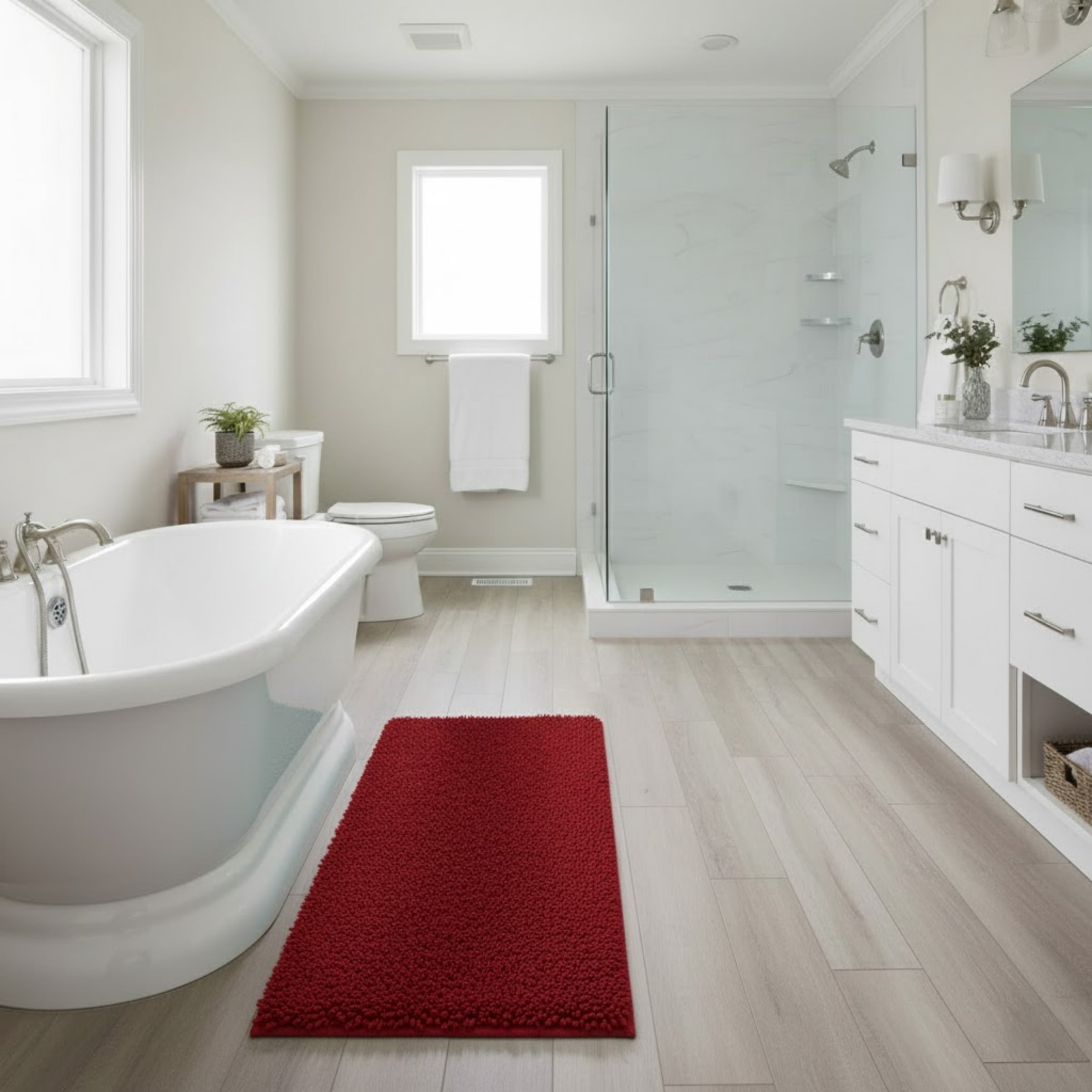 Lavish Home 58x24 Memory Foam Bath Mat with Plush Chenille Shag (Burgundy)