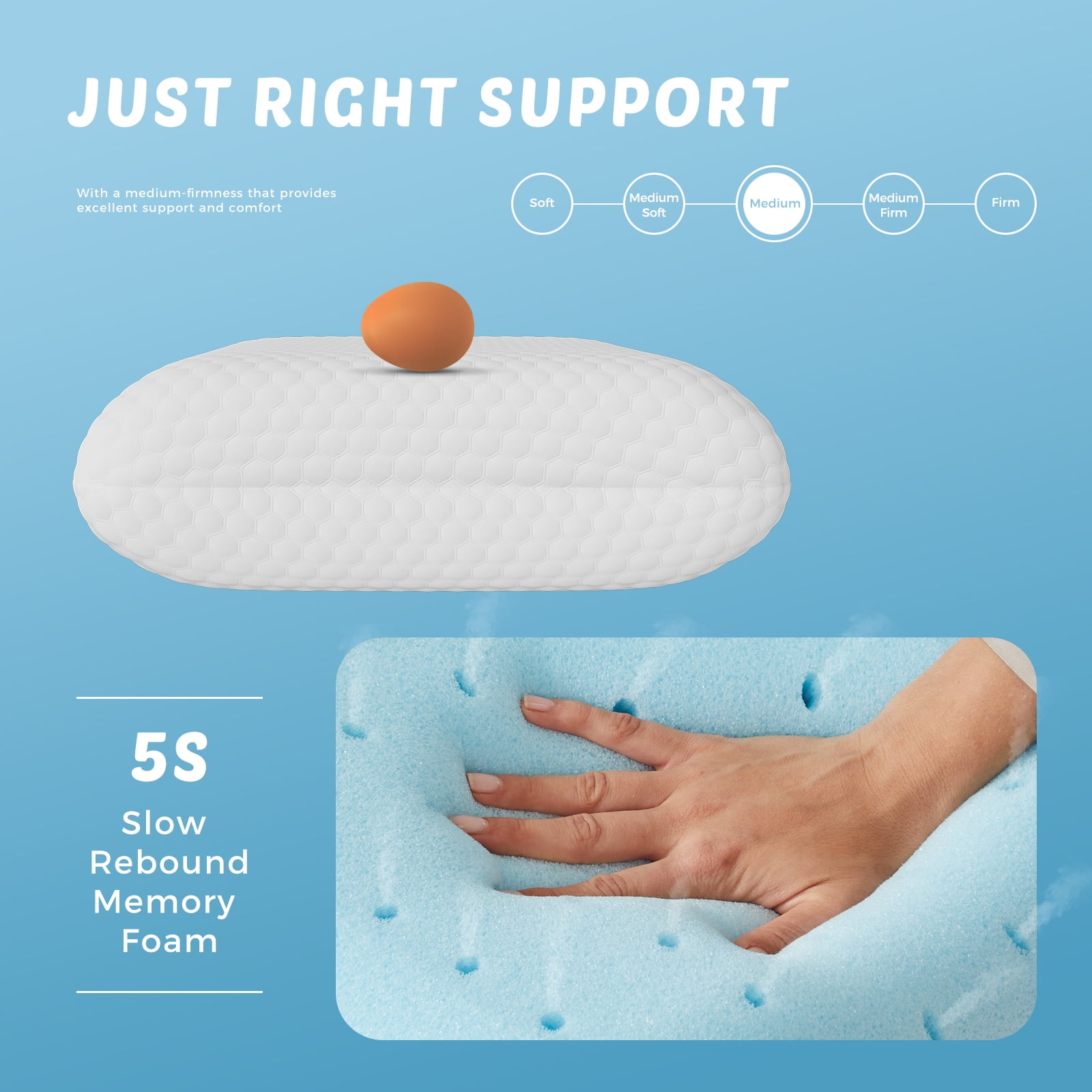 GIANNA Gel Memory Foam Pillow, Cooling Hotel Pillow for Side Sleeper, Removable, Machine Washable Cover, 24" x 16" x 4.7", 2 Pack