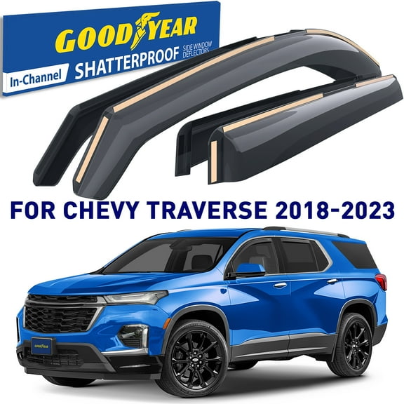 Goodyear Shatterproof In-Channel Window Deflectors for Chevrolet (Chevy) Traverse 2018-2023, Rain Guards, Window Visors for Cars, Vent Deflector, Car Accessories, 4pcs- GY003462LP