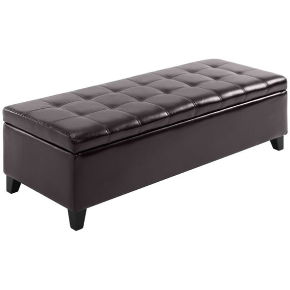 Miekor Furniture 51" Ottoman Storage Bench, Faux Leather Storage Chest with Lift Top, Tufted Ottoman with Storage for Living Room, Entryway, Dark Brown 7745