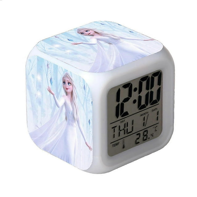 Frozen Colorful Glowing LED Alarm Clock Anime Cartoon Kids Square Clock Digital Alarm Clock with Time, Temperature, Alarm, Date