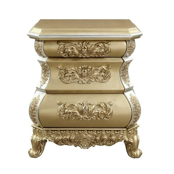 3 Drawers Nightstand In Golden , Felt Lined For A Fashionable Bedroom Elegance, Luxurious