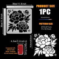 1 pc Peony Flowers Stencil with Brush 11.8x11.8inch Large Flower Leaf Template Reusable Flower Blossom Stencil Plant Peony Template Spring Theme Stencil for Painting on Wood Canvas Fabric