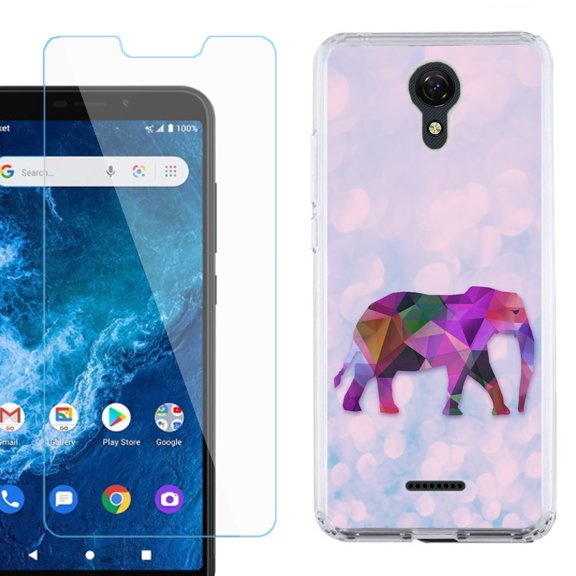 Slim-Fit Protective Phone Case compatible with Cricket Icon 2, with Tempered Glass Screen Protector, by OneToughShield ® - Elephant /Polygon