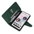 thumbnail image 4 of SaniMore for Google Pixel 7 Pro Case, PU Leather 2 in 1 Zipper Wallet Removeable Wrist Strap Card Slots Cash Pocket Kickstand Shockproof Anti-fall Full Protective Shell For Google Pixel 7 Pro, Green, 4 of 15