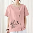 thumbnail image 6 of Homenesgenics Womens Tops under $5 Women Casual and Linen Round-Neck Tops Printed Short Sleeve Button T-shirt Blouse Pink XXL, 6 of 7