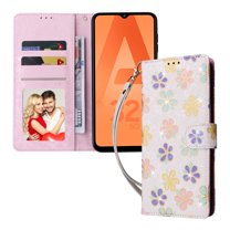 Wallet Case for Samsung Galaxy A32 5G 6.5 Inch with Card Slots Stand Bracket Flip Folio Phone Cover, Flower Pattern PU Leather Drop Resistant Wrist Strap Magnetic Clasp Case,Small Flowers