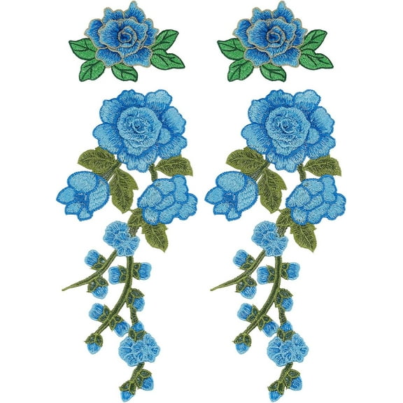 4Pcs 2 Styles Flowers Iron On Patches Polyester Embroidery Sewing Ornaments Embroidery Applique Decorative Patches for DIY Cloth Jeans Hats Shirts diy