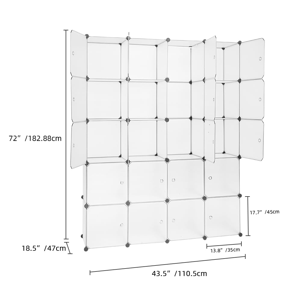20 Cube Organizer Stackable Plastic Cube Storage Shelves Design Multifunctional Modular Closet Cabinet with Hanging Rod White