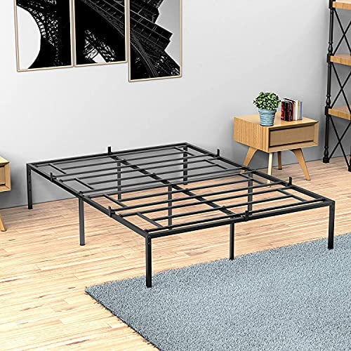 Mattress Foundation 14'' Easy Setup Bi-Fold Metal Bed Frame w Under bed Storage 