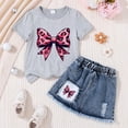 thumbnail image 2 of BOBOGOJP Kid Girls Clothes Outfits Bowknot T-Shirt + 2 In 1 Denim Short Skort Summer Clothing Set, Size 4-10, 2 of 4
