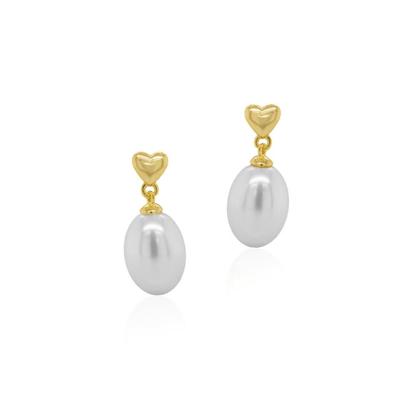 Mercie Sterling Silver Gold Vermeil Gold Heart Pearl Drop Earrings, Dainty Jewellery for Women