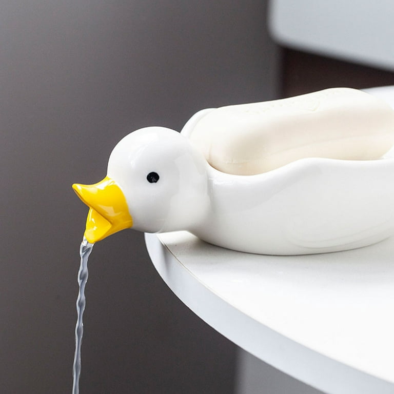 HAYCHE Cute Duck Soap Dish Ceramic Self Draining Soap Holder Creative  Animal Soap Rack for Shower Bathroom Tub Kitchen Sink Tray Holder