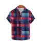 thumbnail image 2 of Camisas de Manga Corta de los Hombres Vintage Cuadrado Impreso Solapa Superior, Poliéster Ligero para Primavera Verano Casual Y Diario, 2 of 9