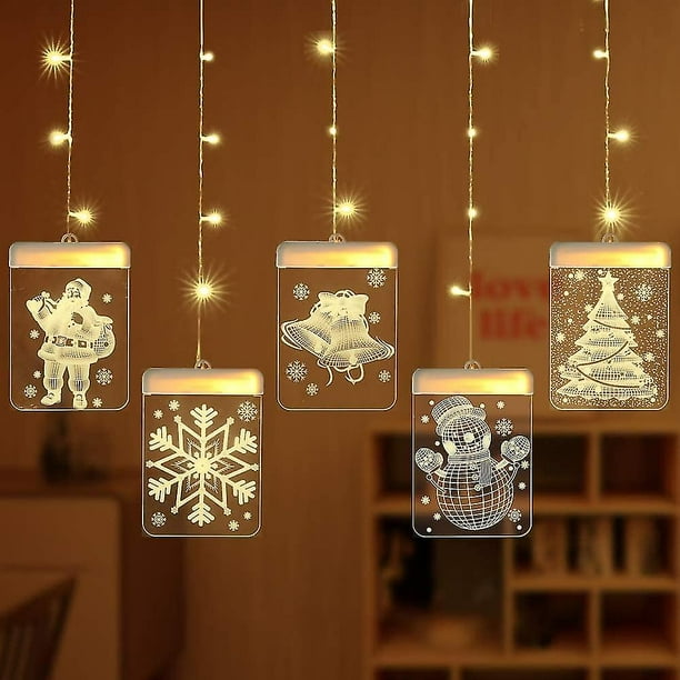 Luces de cortina 3d de cadena de luces de decoración navideña, blanco cálido USB