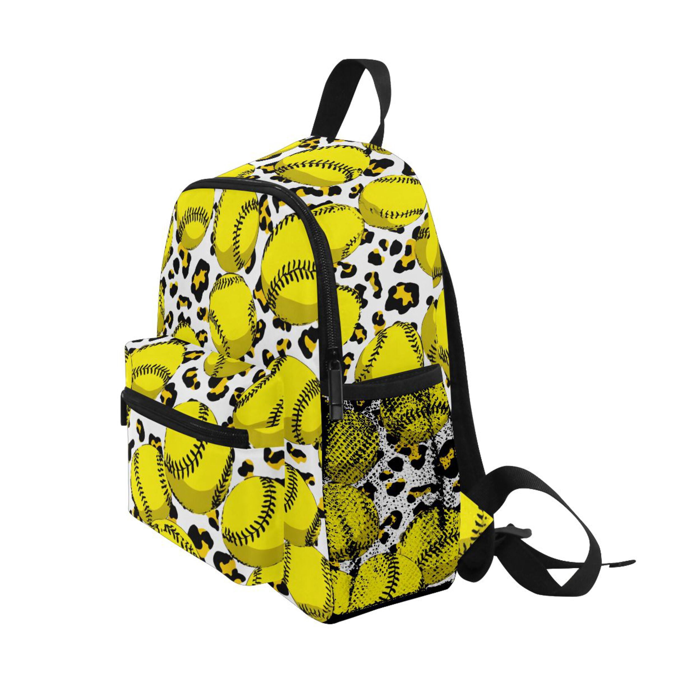 Yellow Softball Pattern Mini Backpack Cute Small Backpack with Chest Strap and Whistle Ages 3-8