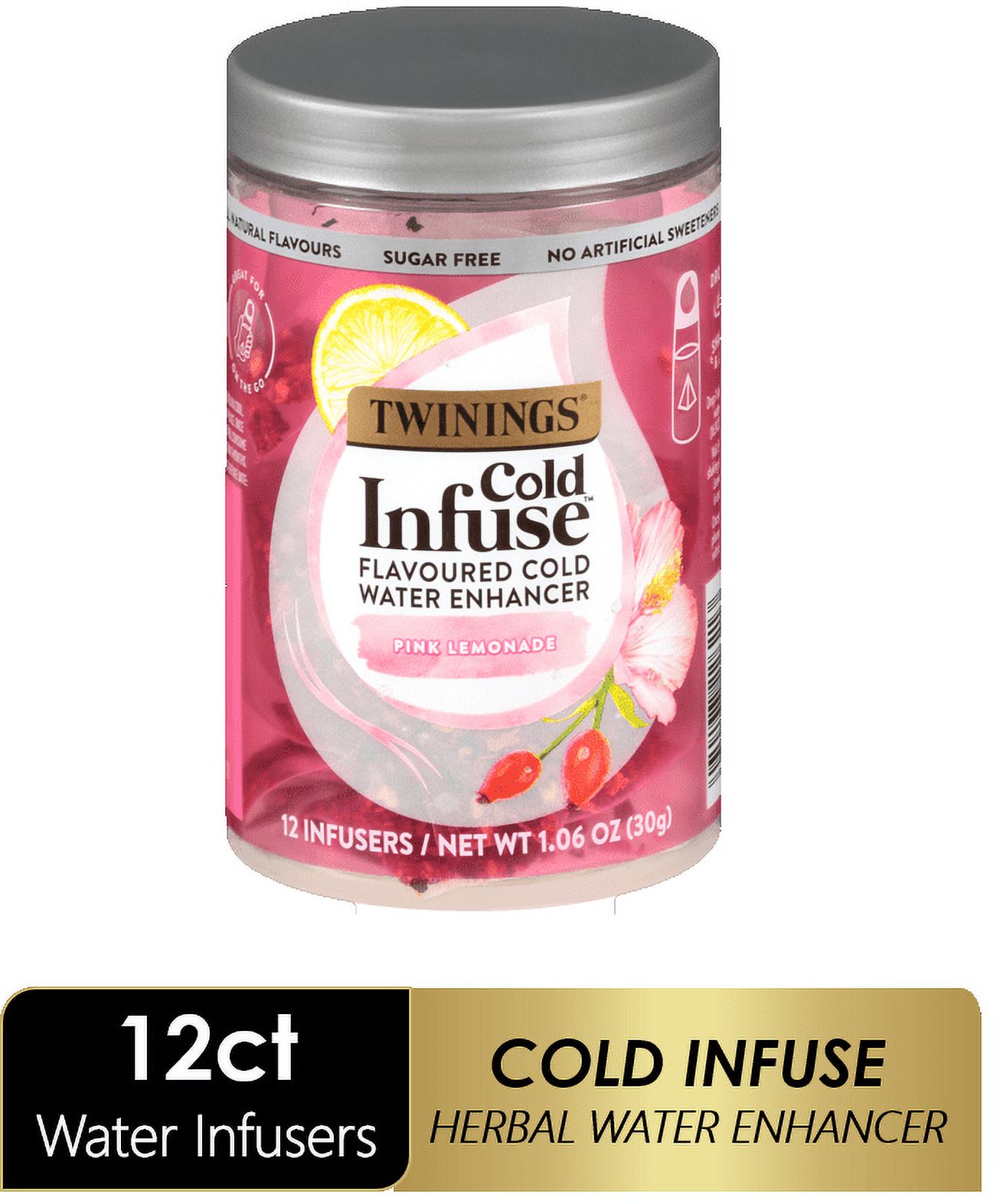 Twinings Cold Water Infusions Pink Lemonade Infuser Bags, 12 Count Canister