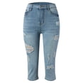 thumbnail image 6 of vigerkar Women's High Waisted Casual Ripped Skinny Slim Fit Stretch Denim Capri Jeans Blue, L, 6 of 9