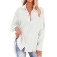 thumbnail image 3 of Ohufall Womens Long Sleeve T-shirts with Pocket Fashion Solid Casual Lapel Tops Loose Comfortable Button Down Blouses for Women, 3 of 6