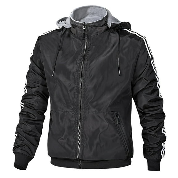 SWSMCLT Men's Long Sleeve Hoodie Full Zip Water-Resistant Sherpa Fleece Jackets Reversible Windbreaker Fall Casual Hooded Outdoor Bomber Jackets Fashion Sporty Outerwear Black Medium