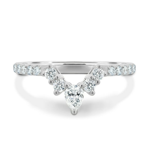 ESTE ORIGIN Moissanite Curved Pavé Wedding Ring – 0.51Ct Pear & Round Accent Band in 10K White Gold for Women