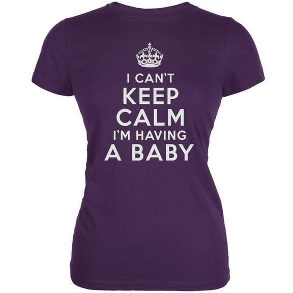I Can't Keep Calm Having Baby Purple Juniors Soft T-Shirt - Small