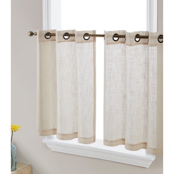 THD Serena Faux Linen Textured Semi Sheer Light Filtering Grommet Short Thick Cafe Curtain Tiers for Kitchen & Small Windows, Pair