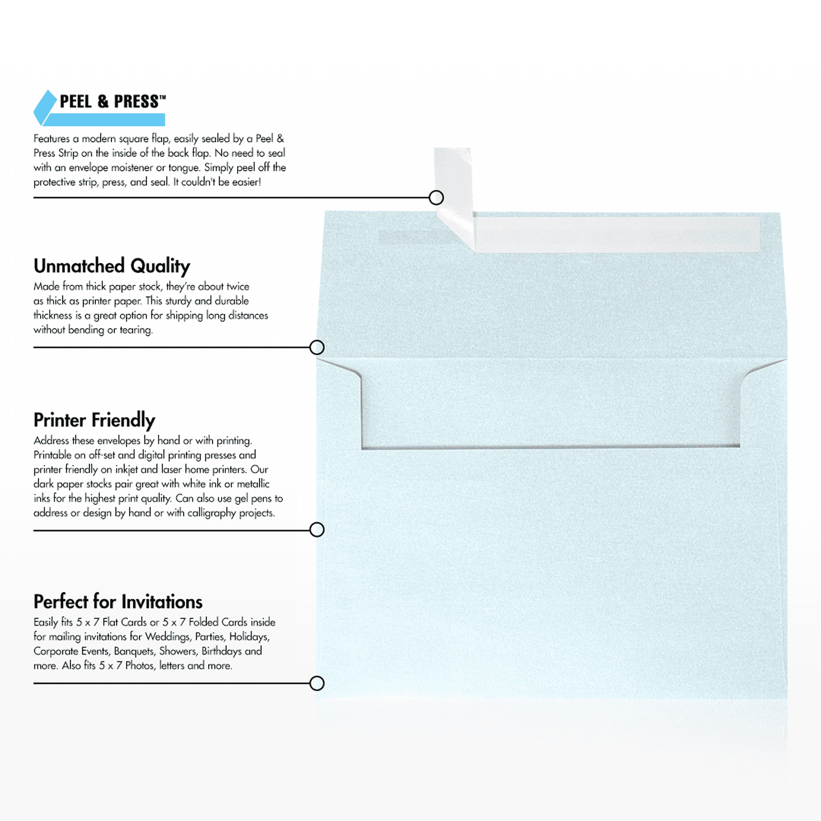 LUXPaper A7 Invitation Envelopes, 5 1/4 x 7 1/4, Aquamarine Metallic, 1000/Pack