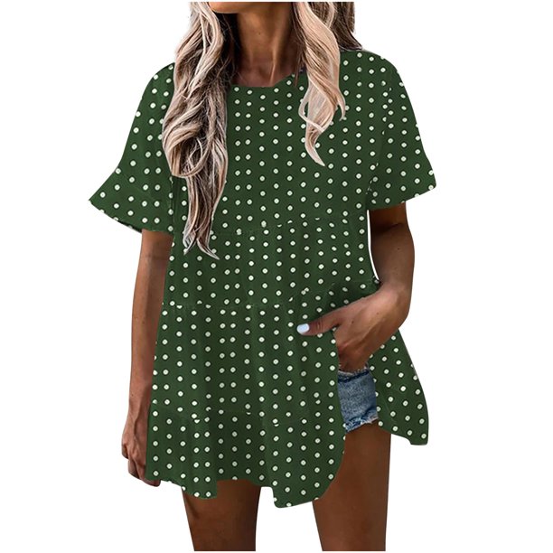 Blusa de manga corta de verano con cuello redondo para mujer a la moda, camisetas con estampado informal Fridja bn6971