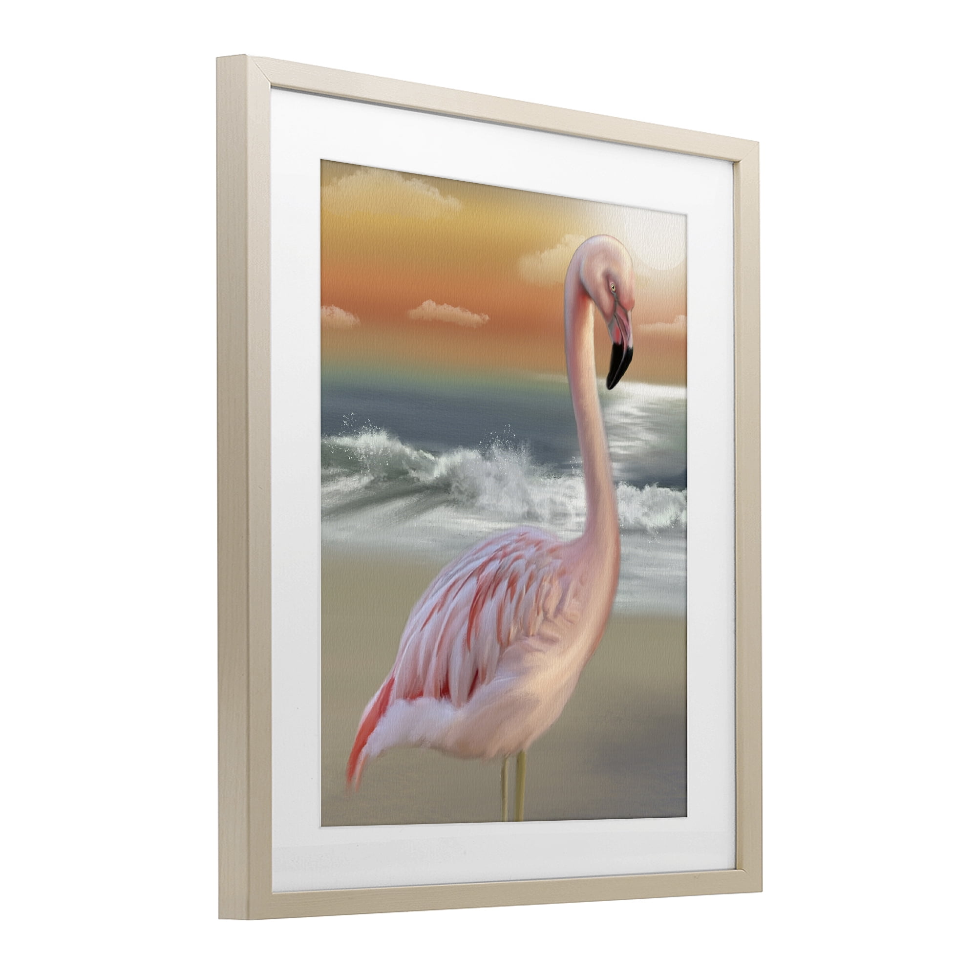 Stupell Industries Coastal Beach Flamingo Birch Framed Print Under Glass, design by Matthew Piotrowicz
