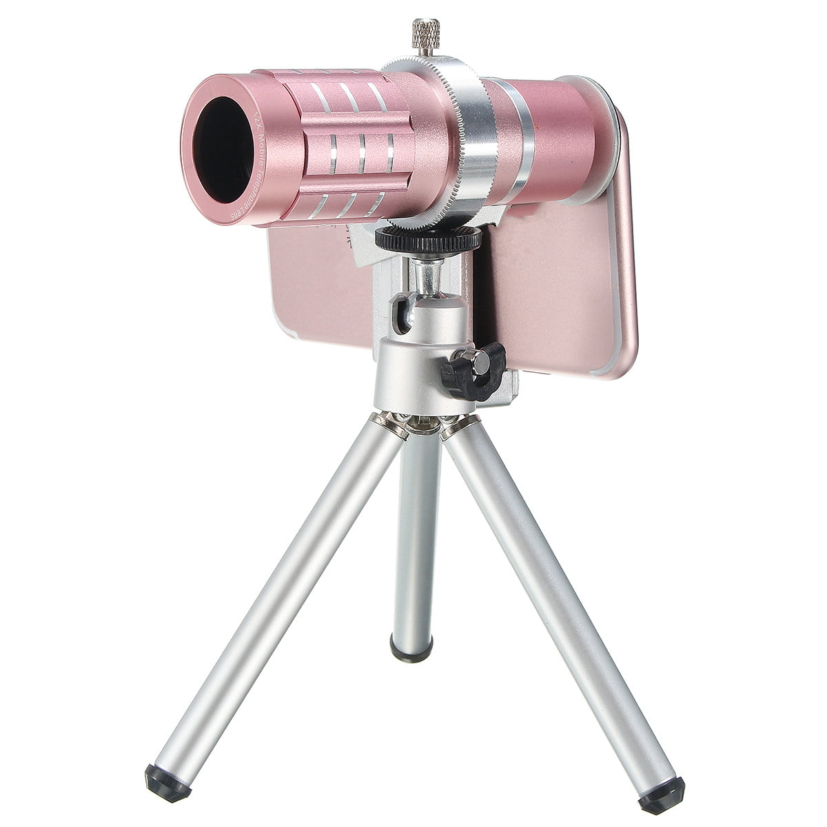12 Times Telephoto Mobile Phone Camera Telescope/High-Definition High-Definition Metal External Universal with Tripod-Pink 