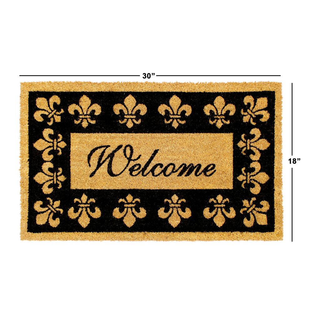 RugSmith Machine Tufted Welcome Fleur De Les Indoor and Outdoor Coir Doormat, 18" x 30"